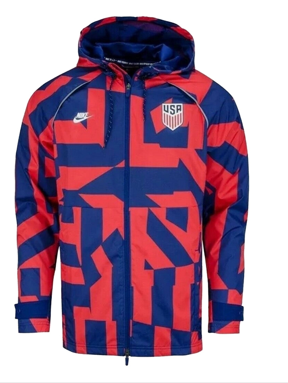 Nike Men’s Red and Blue Lightweight Hooded Jacket with USA Crest Medium